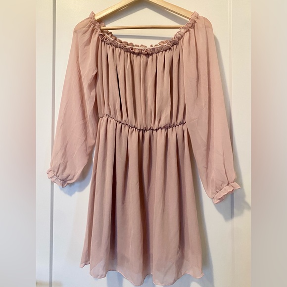 Dusty Pink Chiffon Off Shoulder Dress - Picture 1 of 1